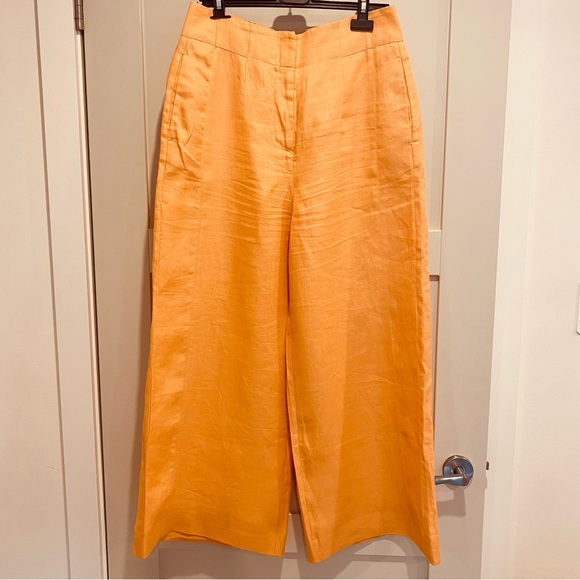 Country Road Women’s Pants Size 12 Orange Linen With Pockets Wide Leg - Picture 2 of 7